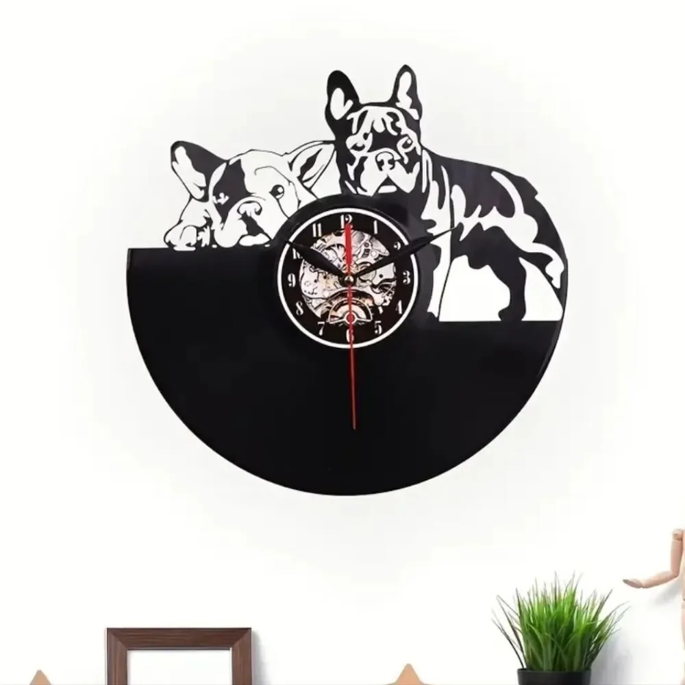 NEW‎ Boston Terriers French Bulldogs Vinyl Record Album Carved Clock Dog Puppy